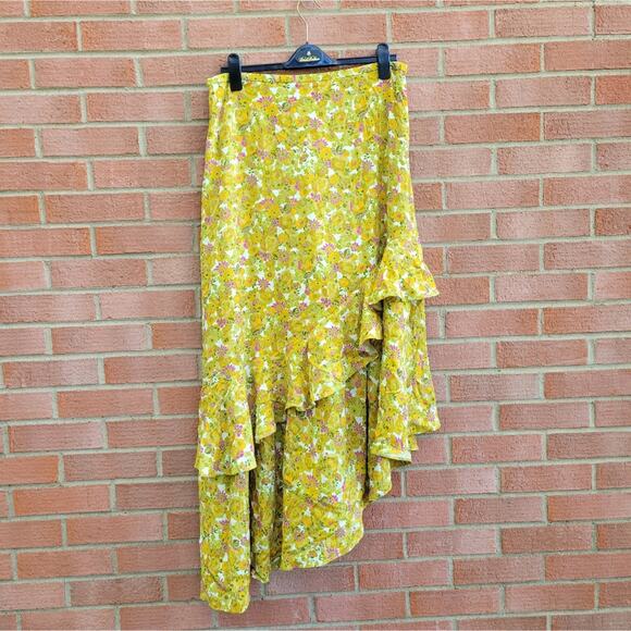 Ted Baker Odissa Skirt Floral Asymmetric Tiered Ruffle Midi Orange Multi US 10 - Picture 3 of 9